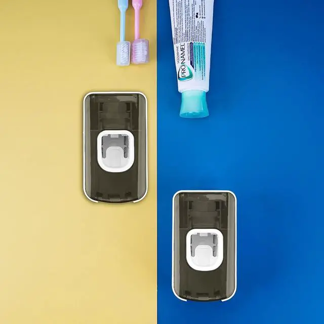 Alt view image 5 of 6 - 2 Slot Toothbrush Holder and Toothpaste Dispenser Wall Mounted, Automatic Toothpaste Squeezer, 2 in 1 Tooth Brush Toothpaste Organizer for Shower (Grey)