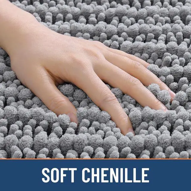 Alt view image 4 of 7 - Smiry Bathroom Rugs 30X20, Extra Soft Rubber Backing Chenille Bath Mats | Grey Machine Washable Non Slip Quick Dry Bath Mats for Bathroom Floor, Tub, Shower, Home Decor Accessories