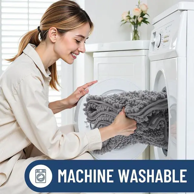 Alt view image 6 of 7 - Smiry Bathroom Rugs 30X20, Extra Soft Rubber Backing Chenille Bath Mats | Grey Machine Washable Non Slip Quick Dry Bath Mats for Bathroom Floor, Tub, Shower, Home Decor Accessories