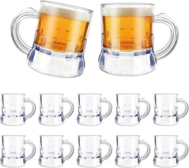 Main image of ZZYFGH 12 Pcs Mini Plastic Beer Mugs, 1 Oz Clear Plastic Shot Glasses Beer Mug with Handles, Reusable Beer Stein Tasting Glasses for Beer Fest, Birthday, Weddings, Father's Day Party Supplies