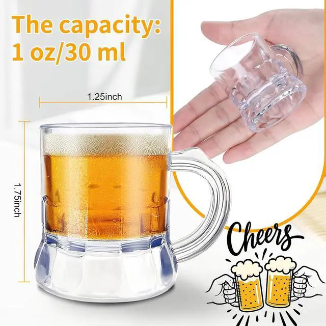 Alt view image 2 of 6 - ZZYFGH 12 Pcs Mini Plastic Beer Mugs, 1 Oz Clear Plastic Shot Glasses Beer Mug with Handles, Reusable Beer Stein Tasting Glasses for Beer Fest, Birthday, Weddings, Father's Day Party Supplies