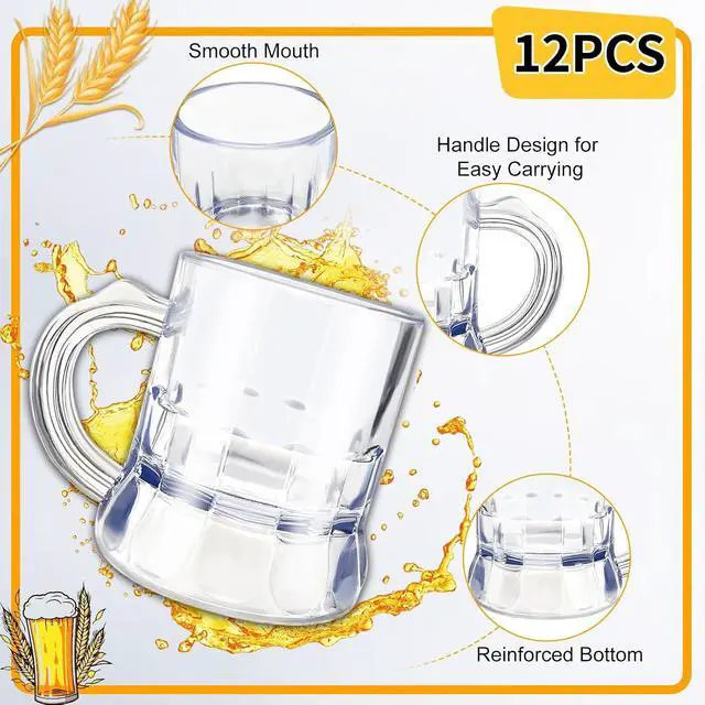 Alt view image 3 of 6 - ZZYFGH 12 Pcs Mini Plastic Beer Mugs, 1 Oz Clear Plastic Shot Glasses Beer Mug with Handles, Reusable Beer Stein Tasting Glasses for Beer Fest, Birthday, Weddings, Father's Day Party Supplies
