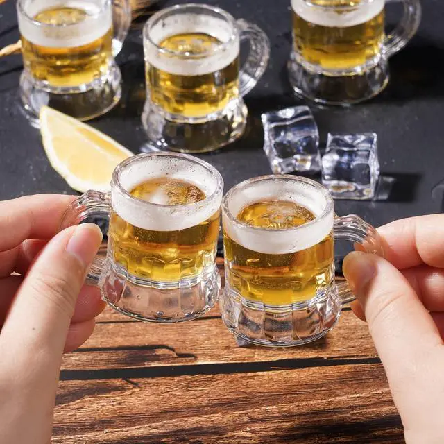 Alt view image 4 of 6 - ZZYFGH 12 Pcs Mini Plastic Beer Mugs, 1 Oz Clear Plastic Shot Glasses Beer Mug with Handles, Reusable Beer Stein Tasting Glasses for Beer Fest, Birthday, Weddings, Father's Day Party Supplies