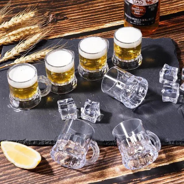 Alt view image 5 of 6 - ZZYFGH 12 Pcs Mini Plastic Beer Mugs, 1 Oz Clear Plastic Shot Glasses Beer Mug with Handles, Reusable Beer Stein Tasting Glasses for Beer Fest, Birthday, Weddings, Father's Day Party Supplies