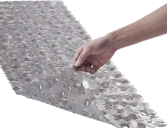 Main image of Webos Bath Shower Mat Non Slip: Extra Large Pebble Bathtub mat for Families, Anti Slip Shower Matt with Drain Holes Suction Cups Tub Mat - 16 X 40 Inch Clear Grey