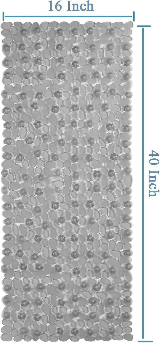 Alt view image 2 of 7 - Webos Bath Shower Mat Non Slip: Extra Large Pebble Bathtub mat for Families, Anti Slip Shower Matt with Drain Holes Suction Cups Tub Mat - 16 X 40 Inch Clear Grey