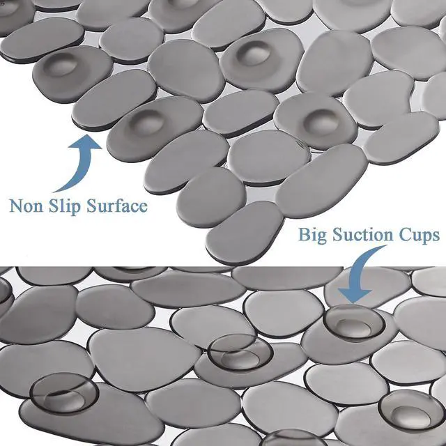 Alt view image 4 of 7 - Webos Bath Shower Mat Non Slip: Extra Large Pebble Bathtub mat for Families, Anti Slip Shower Matt with Drain Holes Suction Cups Tub Mat - 16 X 40 Inch Clear Grey