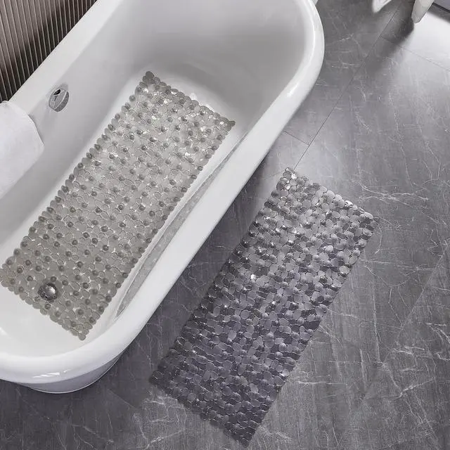 Alt view image 6 of 7 - Webos Bath Shower Mat Non Slip: Extra Large Pebble Bathtub mat for Families, Anti Slip Shower Matt with Drain Holes Suction Cups Tub Mat - 16 X 40 Inch Clear Grey