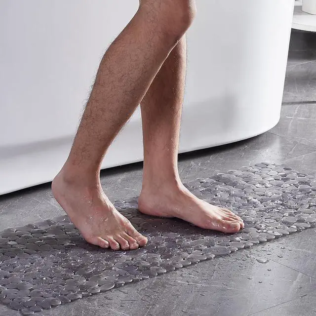 Alt view image 7 of 7 - Webos Bath Shower Mat Non Slip: Extra Large Pebble Bathtub mat for Families, Anti Slip Shower Matt with Drain Holes Suction Cups Tub Mat - 16 X 40 Inch Clear Grey