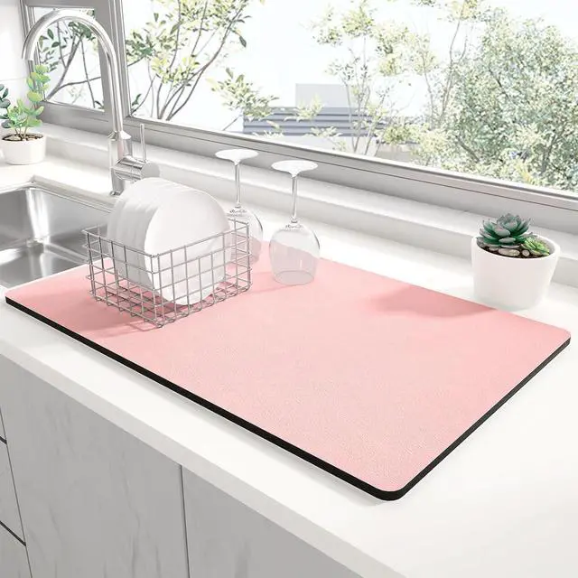 Main image of Rnivvi Dish Drying Mat for Kitchen Counter, 12 x 19" Super Absorbent Drainer Pad Easy Clean Dish Rack Pad, Non-Slip Heat Resistant Coffee Bar Mats for Coffee Machine Station Accessories Decor, Pink