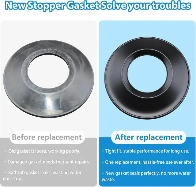 Alt view image 4 of 6 - 3 Pack Tub Drain Stopper Gasket, Stopper Bathtub Drain Gasket Replacement for tip Toe Style Drain cartridges(2-1/16 in. x 1 in. x 1/4 in)