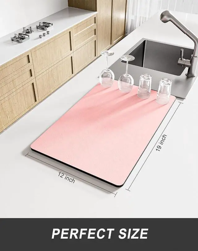 Alt view image 2 of 7 - Rnivvi Dish Drying Mat for Kitchen Counter, 12 x 19" Super Absorbent Drainer Pad Easy Clean Dish Rack Pad, Non-Slip Heat Resistant Coffee Bar Mats for Coffee Machine Station Accessories Decor, Pink