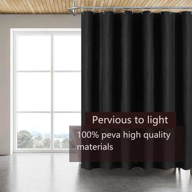 Alt view image 2 of 7 - TIKABC Black Shower Curtain Liner, 4G PEVA Shower Liner, Plastic Waterproof Shower Curtains, 72x72 inch with Grommet Holes 3 Magnetic Weights(Black)