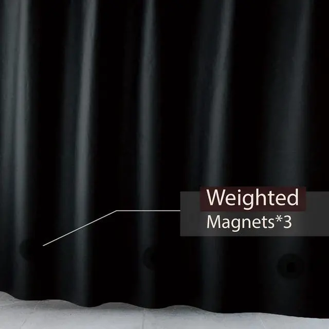 Alt view image 4 of 7 - TIKABC Black Shower Curtain Liner, 4G PEVA Shower Liner, Plastic Waterproof Shower Curtains, 72x72 inch with Grommet Holes 3 Magnetic Weights(Black)