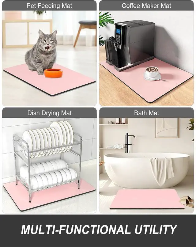 Alt view image 7 of 7 - Rnivvi Dish Drying Mat for Kitchen Counter, 12 x 19" Super Absorbent Drainer Pad Easy Clean Dish Rack Pad, Non-Slip Heat Resistant Coffee Bar Mats for Coffee Machine Station Accessories Decor, Pink