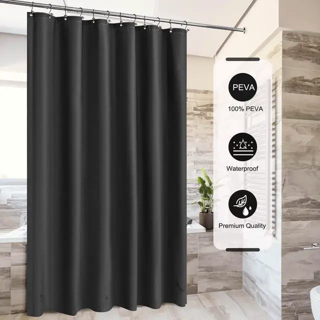 Alt view image 6 of 7 - TIKABC Black Shower Curtain Liner, 4G PEVA Shower Liner, Plastic Waterproof Shower Curtains, 72x72 inch with Grommet Holes 3 Magnetic Weights(Black)