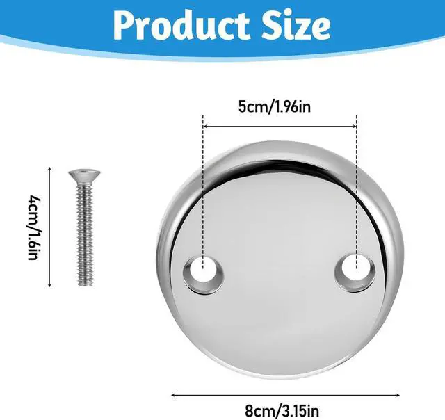 Alt view image 2 of 7 - Universal Bathtub Overflow Cover, Two-Hole Overflow Drain Cover with Screws, Bathroom Tub Overflows Drain Plate Replacement for Most Bathtubs
