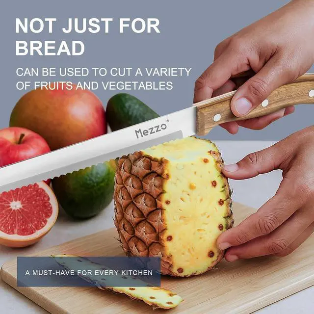 Alt view image 7 of 7 - Mezzo Serrated Bread Knife for Homemade Bread, High Carbon Steel Sourdough Knife Cutter for Slicing Bread, Bagels & Cake, Razor Sharp Premium 8-Inch Bread Cutting Knives with Gift Box