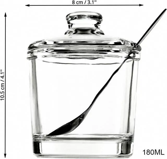 Alt view image 2 of 5 - Glass Sugar Bowl with Lid and Spoon | Airtight Classic Design for Sugar, Salt, Pepper & Spices | Essential Kitchen & Dining Table Storage Container