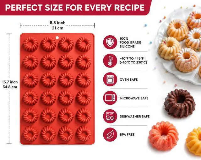 Alt view image 5 of 7 - 2 Pack Bundt Cake Silicone Mold, 48 Cavity Fluted Ring Baking Pan, Nonstick Buntz Mold for Chocolate, Jelly, Pudding, Ice Cubes, Donuts and Bite Size Cakes