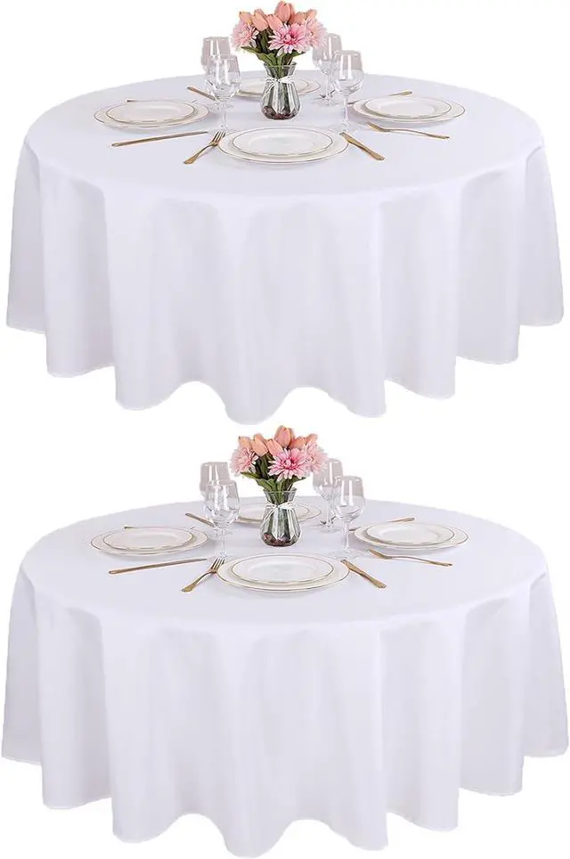 Main image of Kesfey 2 Packs White Round Tablecloth 70 Inches White Polyester Table Cloths Circle Stain and Wrinkle Resistant Tablecloths for Round Tables Washable Fabric Table Covers for Wedding Banquet Parties
