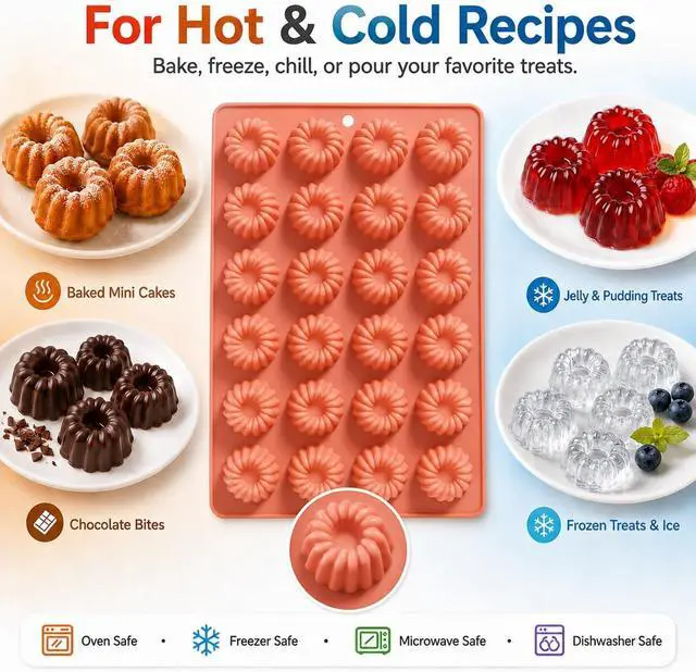 Alt view image 7 of 7 - 2 Pack Bundt Cake Silicone Mold, 48 Cavity Fluted Ring Baking Pan, Nonstick Buntz Mold for Chocolate, Jelly, Pudding, Ice Cubes, Donuts and Bite Size Cakes