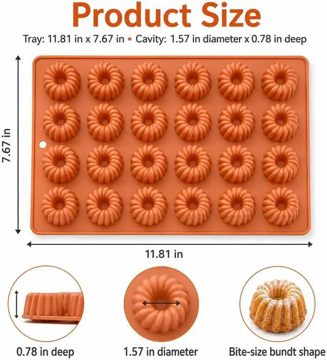 Alt view image 3 of 7 - 2 Pack Bundt Cake Silicone Mold, 48 Cavity Fluted Ring Baking Pan, Nonstick Buntz Mold for Chocolate, Jelly, Pudding, Ice Cubes, Donuts and Bite Size Cakes