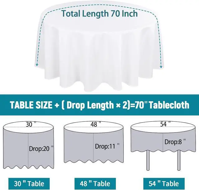 Alt view image 2 of 7 - Kesfey 2 Packs White Round Tablecloth 70 Inches White Polyester Table Cloths Circle Stain and Wrinkle Resistant Tablecloths for Round Tables Washable Fabric Table Covers for Wedding Banquet Parties