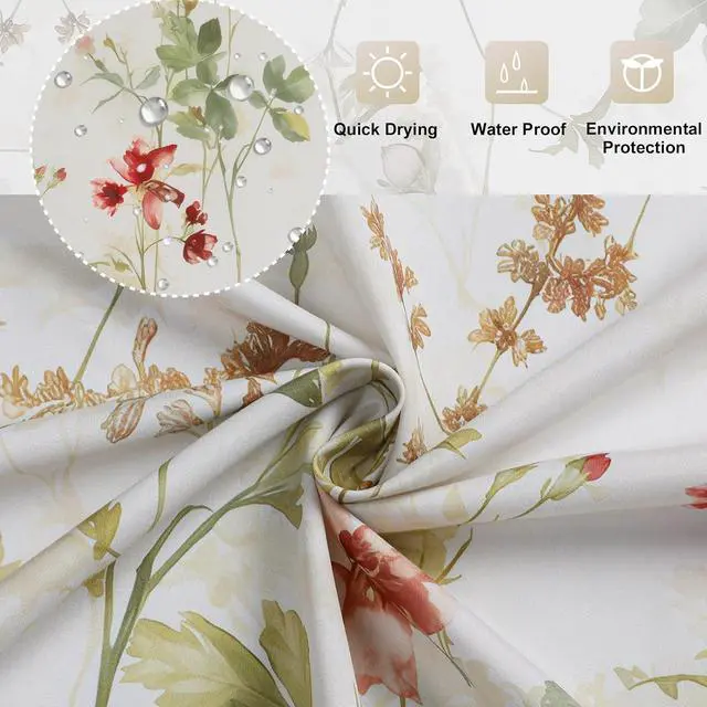 Alt view image 4 of 7 - OVZME Floral Printed Shower Curtain 72 Inch Length, Farmhouse Soft Fabric Watercolor Leaf Floral Waterproof Shower Curtain for Bath Bathtub, Chic Boho Rustic Bathroom Decoration, 72Wx72L Inches