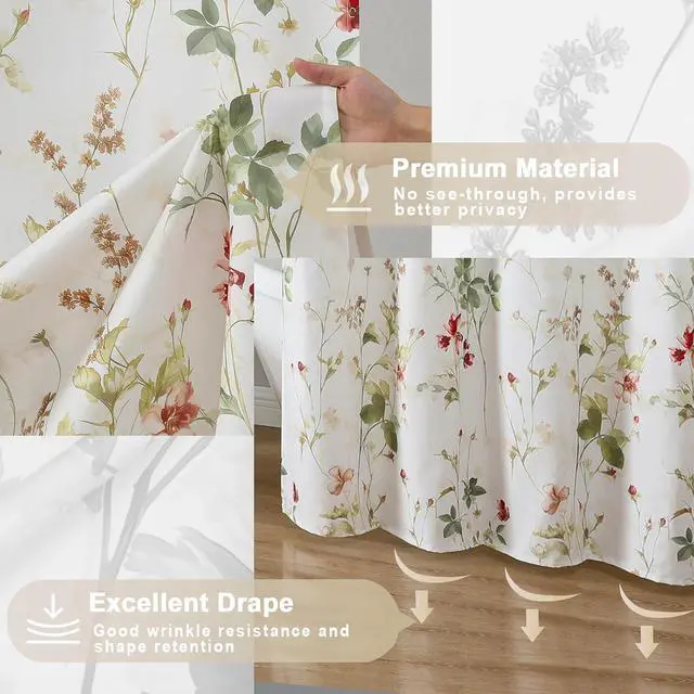 Alt view image 5 of 7 - OVZME Floral Printed Shower Curtain 72 Inch Length, Farmhouse Soft Fabric Watercolor Leaf Floral Waterproof Shower Curtain for Bath Bathtub, Chic Boho Rustic Bathroom Decoration, 72Wx72L Inches