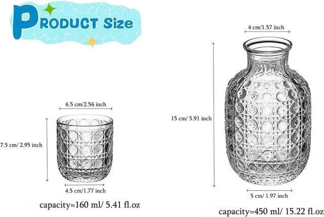 Alt view image 6 of 7 - Bedside Water Carafe Set With Tumbler, Bedside Water Carafe and Glass Set for Bedroom Nightstand 1 Pitcher 15 oz and 1 Cup 5.5 oz, Glass Mouthwash Decanter for Bathroom, Gemstone Pattern 1PACK