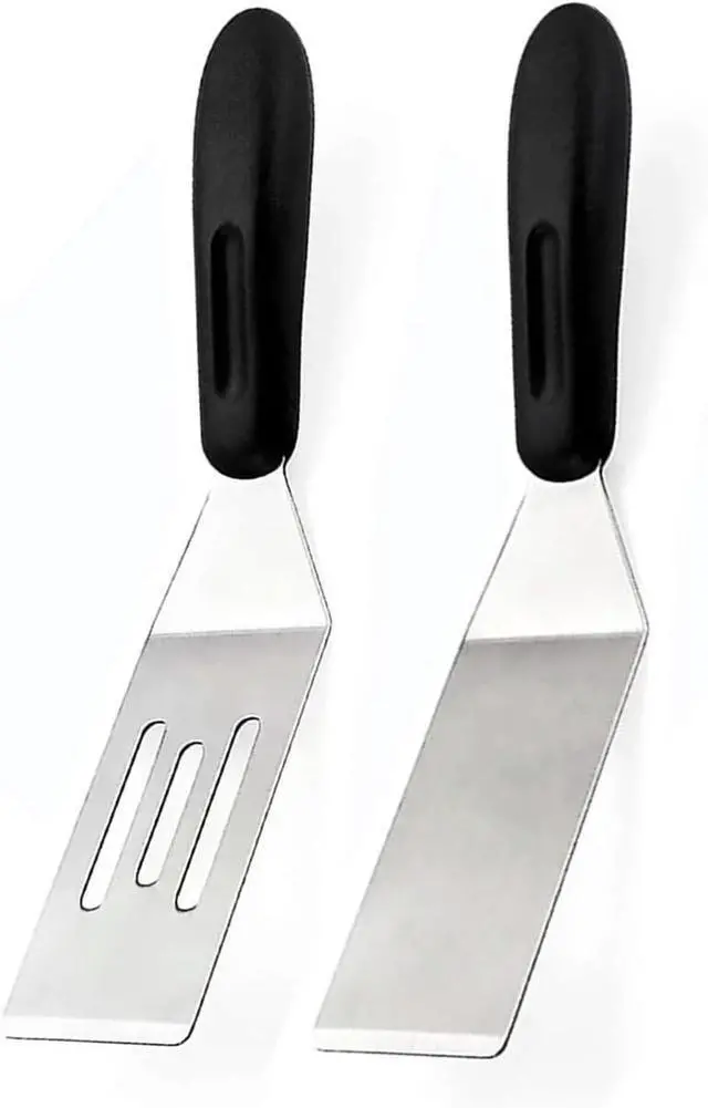 Main image of Mini Metal Spatula turner Set, Small Serving Spatula, 2 Pieces Stainless Steel Spatulas Set, Cutter and Serve Turner for Kitchen, Flipping or Cooking for Brownie, Cookie, Pancakes or Cake.
