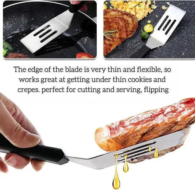 Alt view image 3 of 5 - Mini Metal Spatula turner Set, Small Serving Spatula, 2 Pieces Stainless Steel Spatulas Set, Cutter and Serve Turner for Kitchen, Flipping or Cooking for Brownie, Cookie, Pancakes or Cake.