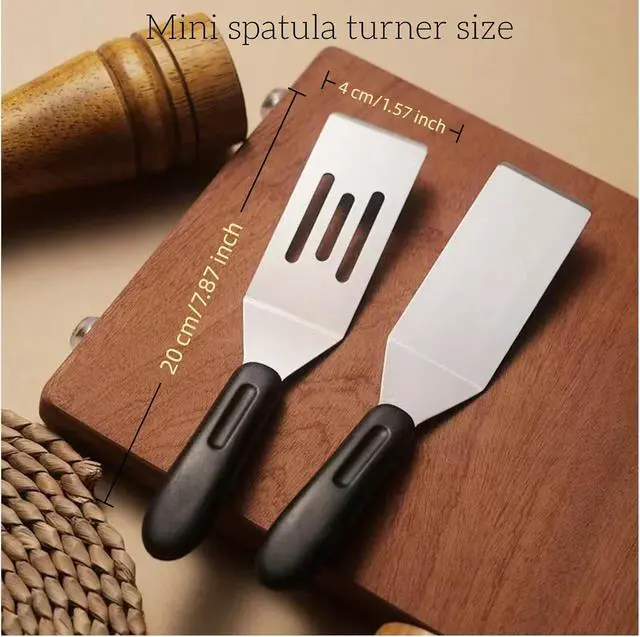 Alt view image 4 of 5 - Mini Metal Spatula turner Set, Small Serving Spatula, 2 Pieces Stainless Steel Spatulas Set, Cutter and Serve Turner for Kitchen, Flipping or Cooking for Brownie, Cookie, Pancakes or Cake.