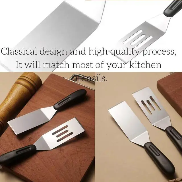 Alt view image 5 of 5 - Mini Metal Spatula turner Set, Small Serving Spatula, 2 Pieces Stainless Steel Spatulas Set, Cutter and Serve Turner for Kitchen, Flipping or Cooking for Brownie, Cookie, Pancakes or Cake.