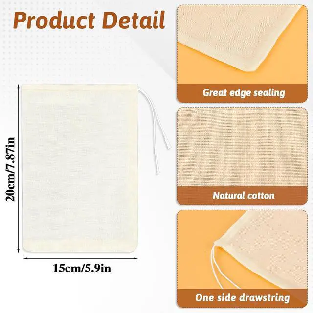 Alt view image 2 of 7 - Reusable Tea Bags for Loose Tea, 24Pcs 6x8 Inch Spice Bags for Cooking Muslin Tea-Bag Empty Cloth Sachet Bag with Drawstring