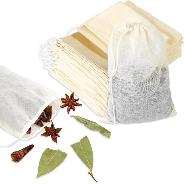 Main image of Reusable Tea Bags for Loose Tea, 24Pcs 6x8 Inch Spice Bags for Cooking Muslin Tea-Bag Empty Cloth Sachet Bag with Drawstring