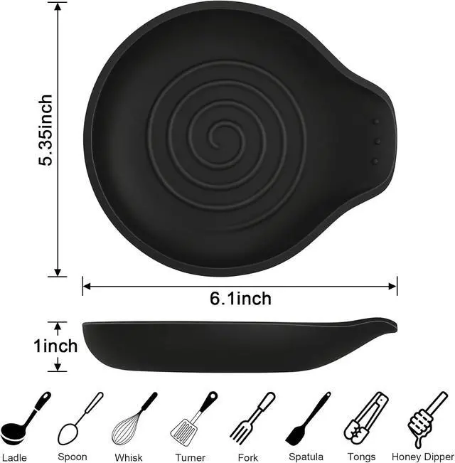 Alt view image 2 of 7 - VanlonPro Silicone Spoon Rest for Stove Top - BPA-Free, Heat-Resistant Spoon Holder - Spoon Rest for Kitchen Counter - Large Cooking Utensil Rest for Spoons, Spatulas, Ladles or Tongs - Black