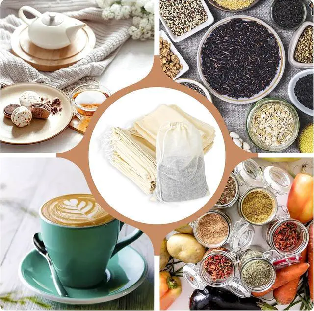 Alt view image 4 of 7 - Reusable Tea Bags for Loose Tea, 24Pcs 6x8 Inch Spice Bags for Cooking Muslin Tea-Bag Empty Cloth Sachet Bag with Drawstring