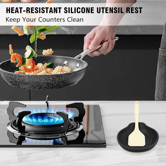 Alt view image 4 of 7 - VanlonPro Silicone Spoon Rest for Stove Top - BPA-Free, Heat-Resistant Spoon Holder - Spoon Rest for Kitchen Counter - Large Cooking Utensil Rest for Spoons, Spatulas, Ladles or Tongs - Black