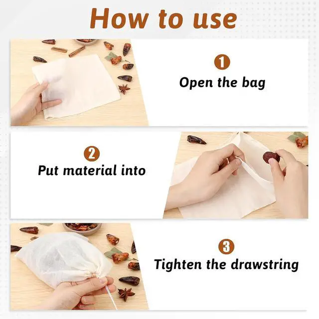 Alt view image 3 of 7 - Reusable Tea Bags for Loose Tea, 24Pcs 6x8 Inch Spice Bags for Cooking Muslin Tea-Bag Empty Cloth Sachet Bag with Drawstring