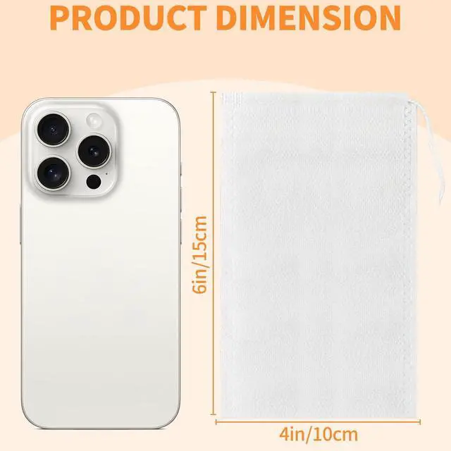 Alt view image 2 of 7 - TamBee 100 Pack Disposable Tea Filter Bags Tea infusers 4" x 6" Empty Muslin Drawstring Seal Filter Tea Bags Drawstring Herb Loose Tea bag for Brew Tea Cold Brew Coffee4" x 6" /10 x 15cm