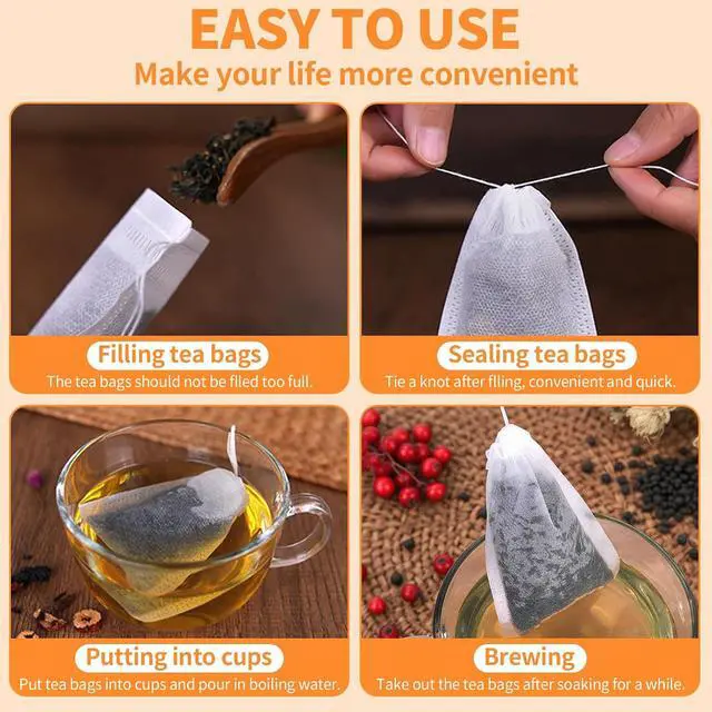 Alt view image 4 of 7 - TamBee 100 Pack Disposable Tea Filter Bags Tea infusers 4" x 6" Empty Muslin Drawstring Seal Filter Tea Bags Drawstring Herb Loose Tea bag for Brew Tea Cold Brew Coffee4" x 6" /10 x 15cm
