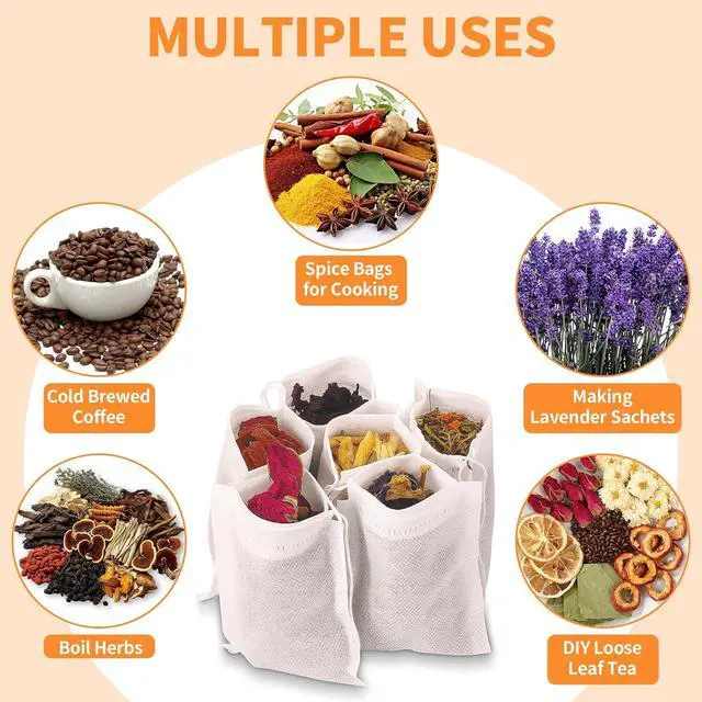 Alt view image 5 of 7 - TamBee 100 Pack Disposable Tea Filter Bags Tea infusers 4" x 6" Empty Muslin Drawstring Seal Filter Tea Bags Drawstring Herb Loose Tea bag for Brew Tea Cold Brew Coffee4" x 6" /10 x 15cm
