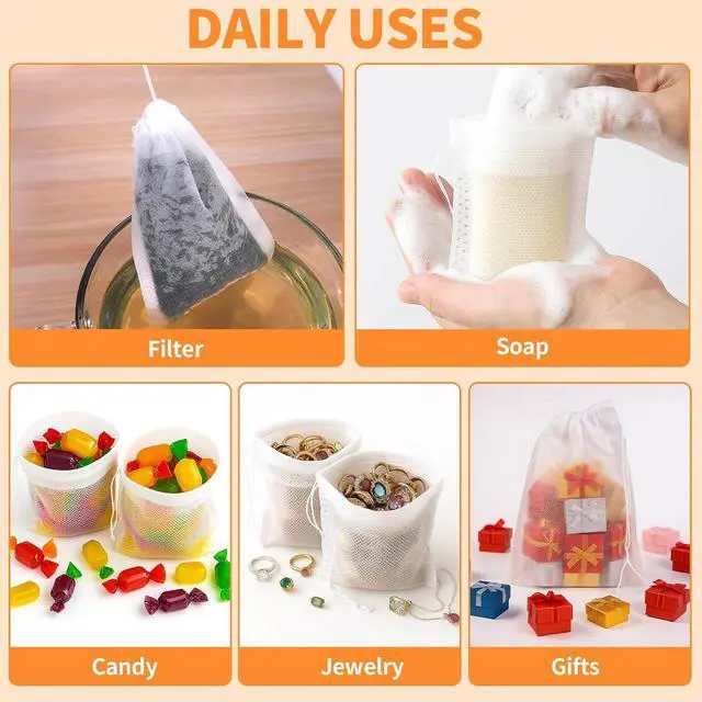 Alt view image 6 of 7 - TamBee 100 Pack Disposable Tea Filter Bags Tea infusers 4" x 6" Empty Muslin Drawstring Seal Filter Tea Bags Drawstring Herb Loose Tea bag for Brew Tea Cold Brew Coffee4" x 6" /10 x 15cm