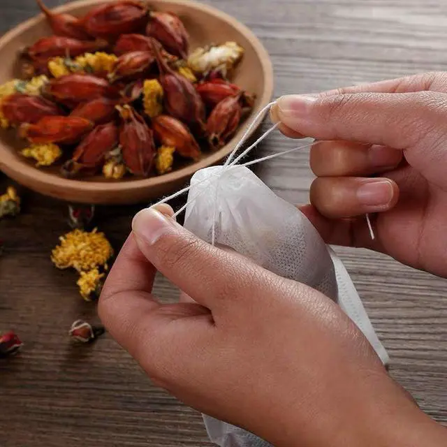 Alt view image 7 of 7 - TamBee 100 Pack Disposable Tea Filter Bags Tea infusers 4" x 6" Empty Muslin Drawstring Seal Filter Tea Bags Drawstring Herb Loose Tea bag for Brew Tea Cold Brew Coffee4" x 6" /10 x 15cm
