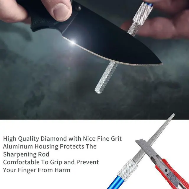 Alt view image 5 of 7 - Serrated Knife Sharpener, Pocket Knife Sharpener with Retractable Diamond Sharpening Rod, Knife Sharpening Steel Rod Tool for Kitchen Outdoor Repairs Polishes Restores Serrated Stick Tools