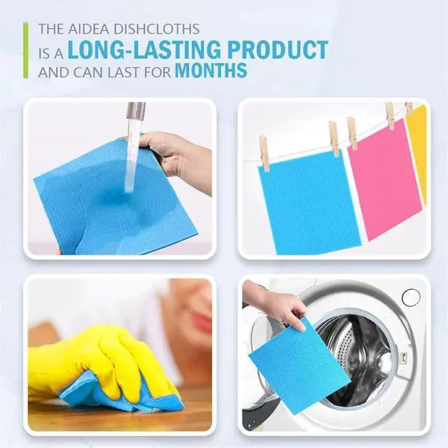 Alt view image 4 of 6 - AIDEA Swedish Dishcloths for Kitchen 10PK, Reusable Paper Towels 7"x6" | Swedish Dish Cloth for Washing Dishes, Sponge Cloths Kitchen, Absorbent Dish Rags, Swedish Dish Towels, Glasses Wipes
