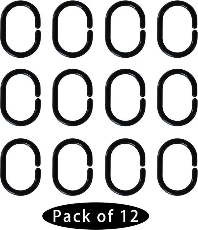 Alt view image 3 of 5 - Plastic Shower Curtain Hooks C Shape Shower Curtain Rings for Bathroom Shower Rod Window Curtains Hanger (Black, 12pack)