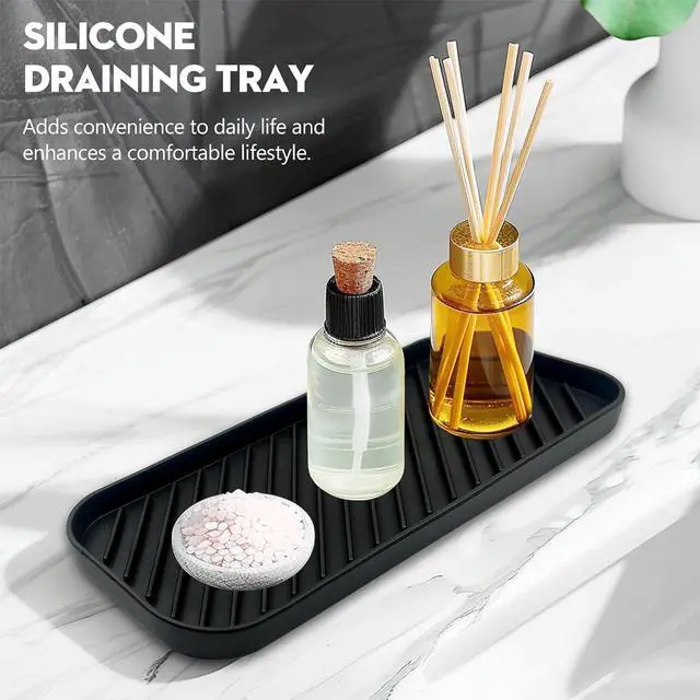 Alt view image 2 of 7 - Silicone Sink Organizer Tray, Multi-Use Soap & Sponge Holder for Kitchen and Bathroom Countertops, Non-Slip Soap Dish(Black)